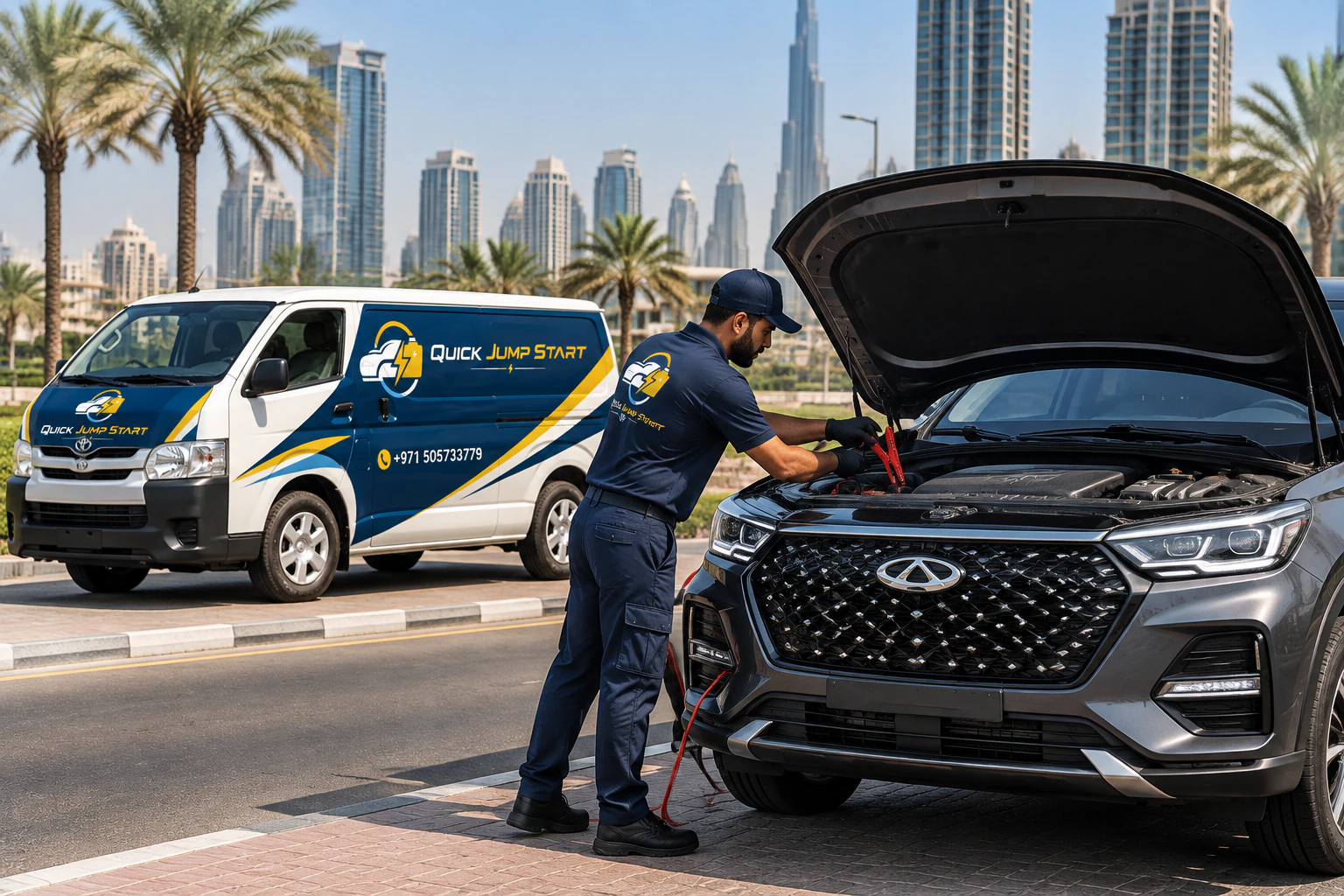 Chery jump start service in Dubai