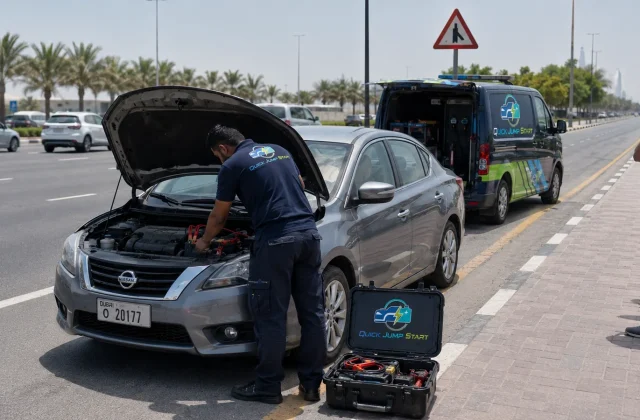 technician-jump-starting-car-dubai-highway